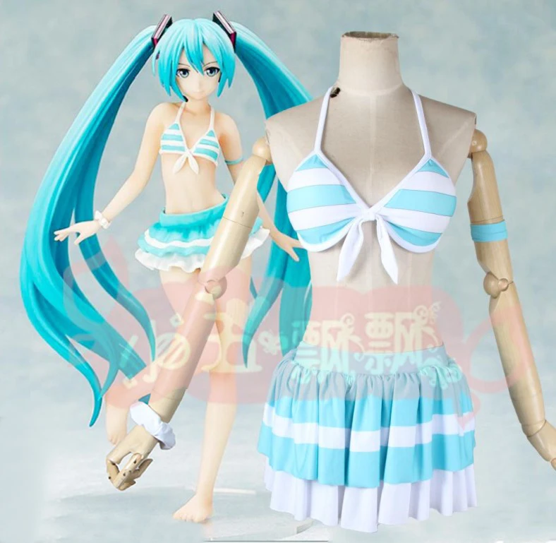 Vocaloid Hatsune Miku купальник купальный костюм бикини Топ юбка с трусами Аниме косплей