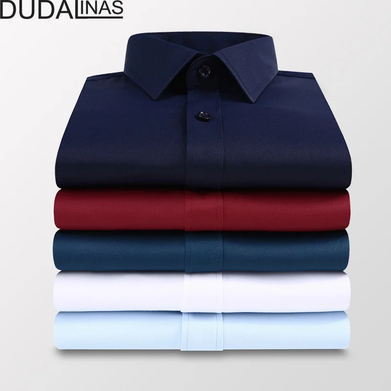 

Dudalinas 2021 New Male Shirts Male Long Sleeved Solid Embroidery Slim Fit Men's Social Business High Quality Casual Men Shirt