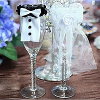 beautiful wedding decor 2pcs bride groom tux bridal veil wedding toasting wine glasses decor party holiday diy decorations