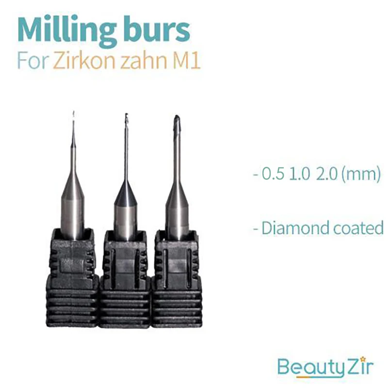 2 pieces ZirkonZahn M1 machine milling burs shank 6mm size  0.5mm/1.0mm/2.0mm Diamond coated