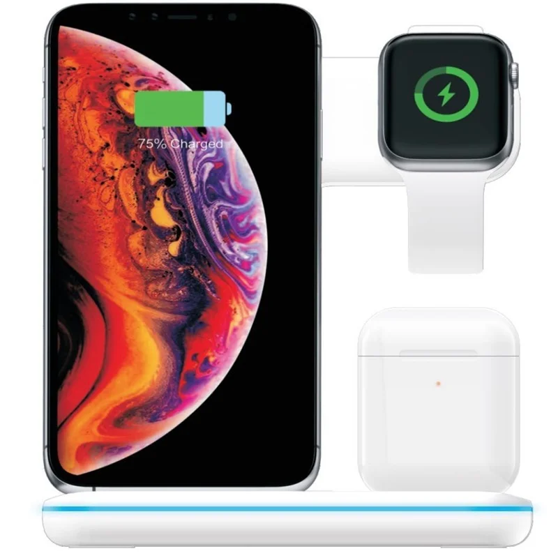 15 Вт Быстрое беспроводное зарядное устройство Qi для Apple Watch 1 2 3 4 5 AirPods 3 в 1 быстрая зарядка подставка Док-станция для iPhone 11 Pro XS Max XR X 8