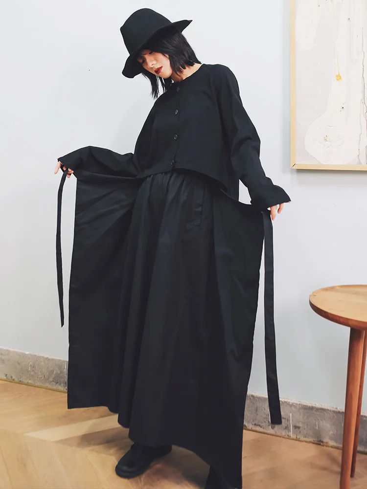 [LANMREM] 2020 Autumn And Winter New Products Fashion Retro Solid Color Button Long-sleeved Shirt Loose Skirt Female PA193 | Женская