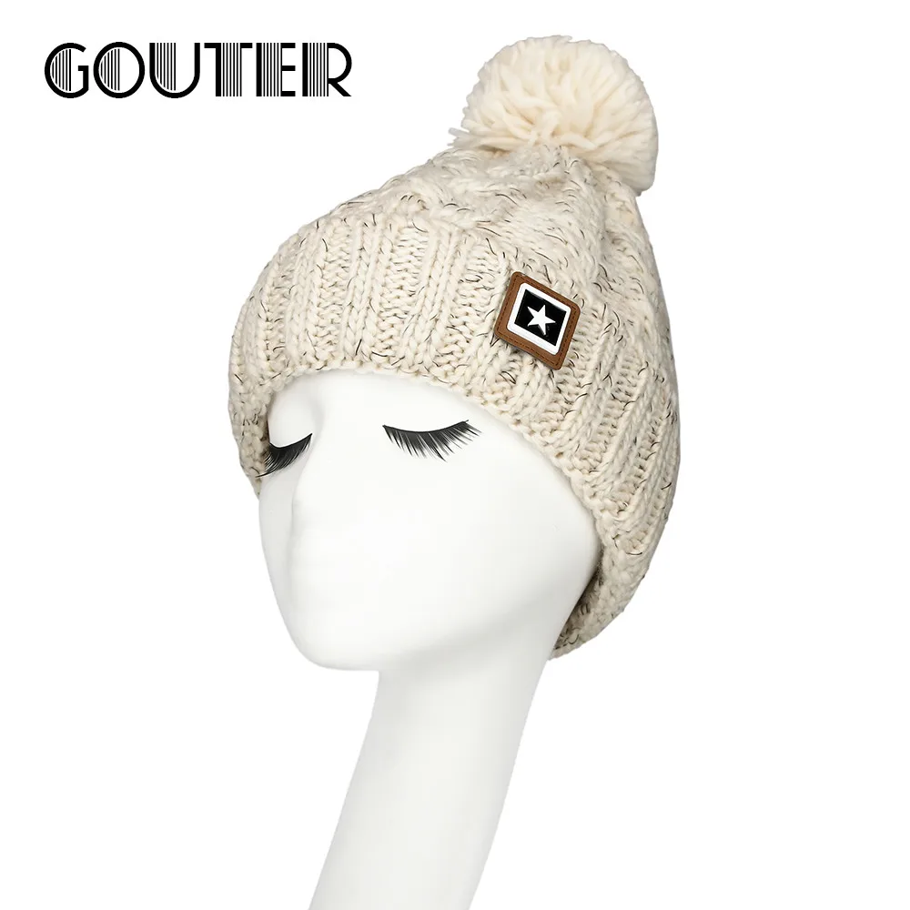 GOUTER модные меховые шапки со звездами вязаная шапка с флисовой подкладкой зимняя