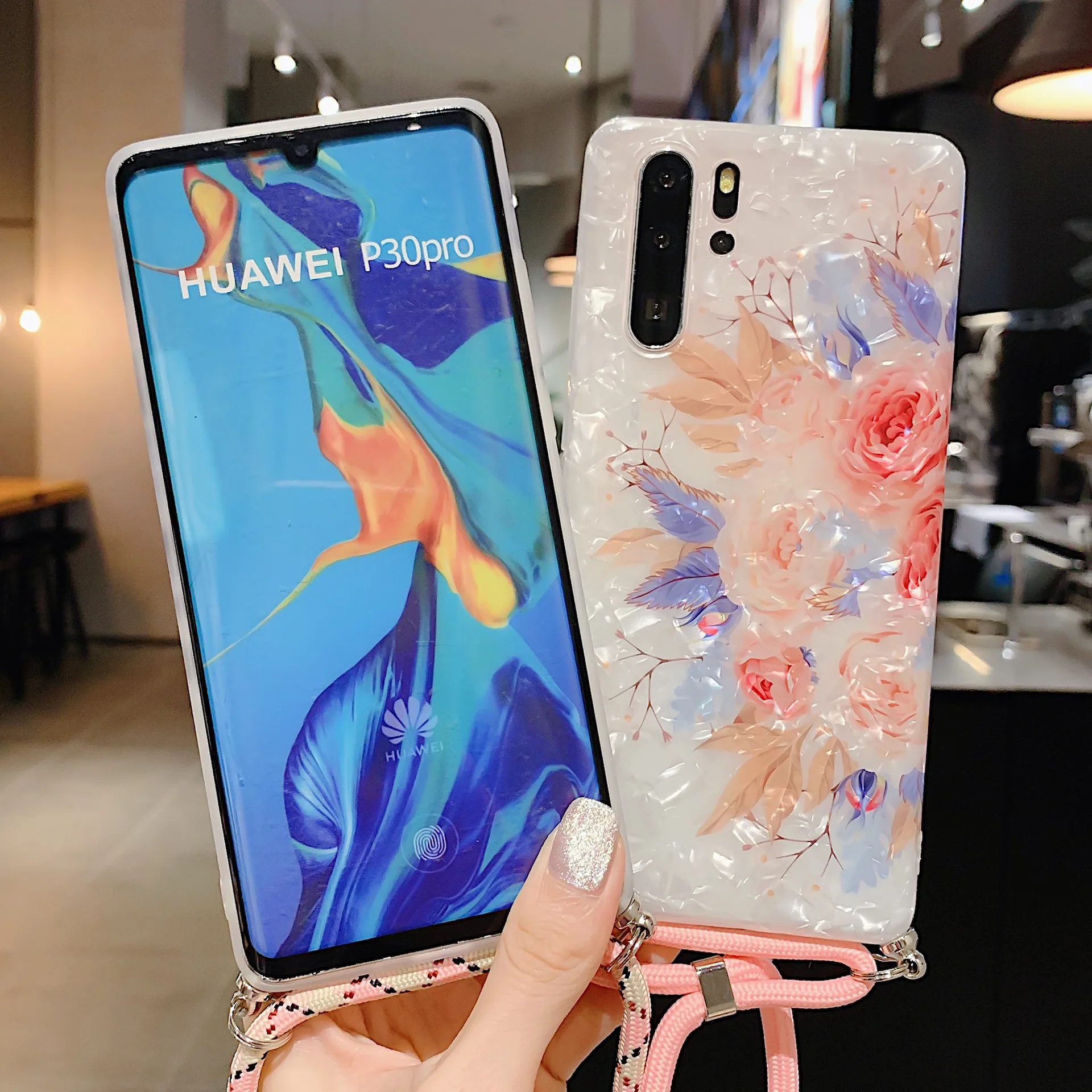 

Flower Necklace Strap Seashell Case For Huawei Mate 20 Pro Marte 20X P30 Pro P20 Pro Nova 3E 4E Nova 5i Marble Lanyard Cover