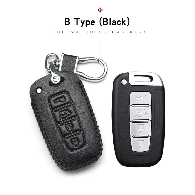 Black 4 For hyundai Кожаный чехол для ключей автомобиля для hyundai Santa Fe Elantra IX25 IX35 Verna Solaris акцентная соната Tucson дистанционный брелок - Название цвета: Black 4 For hyundai