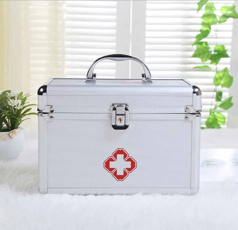 Caja de aluminio para medicina, almacenamiento port&aacute;til de primeros auxilios para exteriores, de calidad para el hogar-1