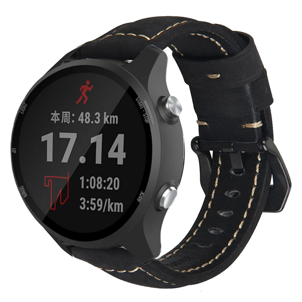 Ремешок кожаный 20 мм для наручных часов Garmin Forerunner 645 245 245M/Vivoactive 3/Vivomove HR умный