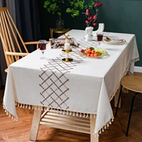 american rhombus embroidery tablecloth for table decoration linen solid tassel tablecloth home wedding decoration tablecloth