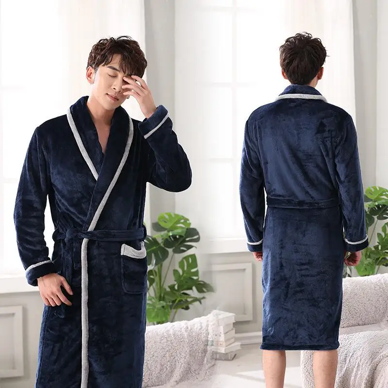 Couple Lounge Kimono Gown Coral Fleece Warm Robe Bathrobe Winter Casual Home Clothing Women Soft Flannel Nightgown Sleepwear - Цвет: Men B2