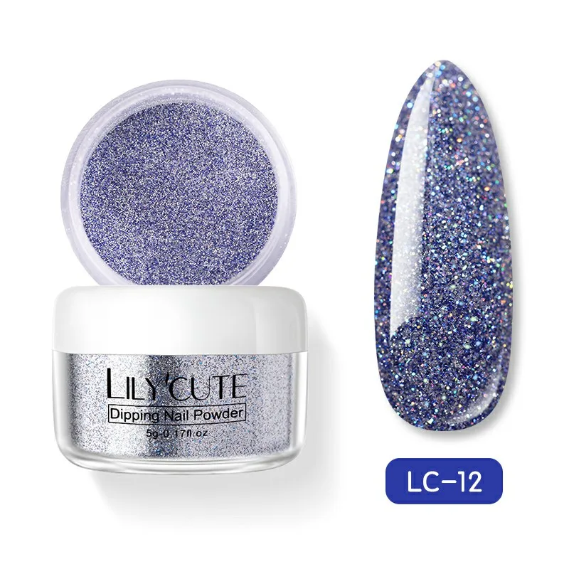 Holographic LC-12 LILYCUTE голографическое погружение ногтей Блеск порошок наборы градиентный французский порошок для ногтей цветной натуральный сухой пигмент для ногтей - Цвет: Holographic LC-12