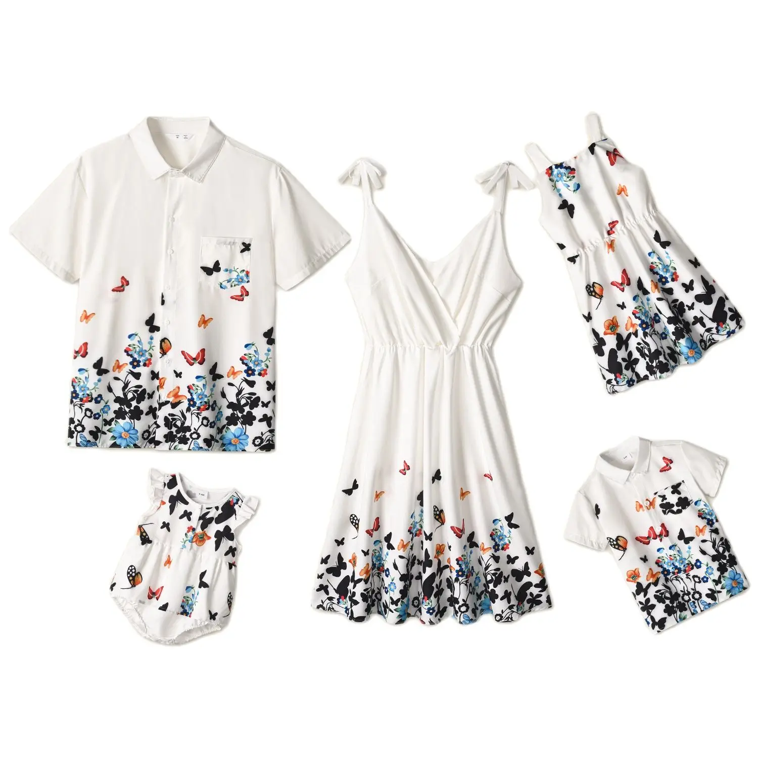 Summer Baby Romper Matching Family Outfits Mommy And Me Dress Dad Son T-shirt Girls Dress Boys Tops Butterfly Print Kids Clothes