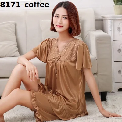 8171-coffee Новинка, женские летние пижамы и шорты, костюм большого размера, можно носить 100 кг, три вида воротников разных стилей S68 - Цвет: 8171-coffee