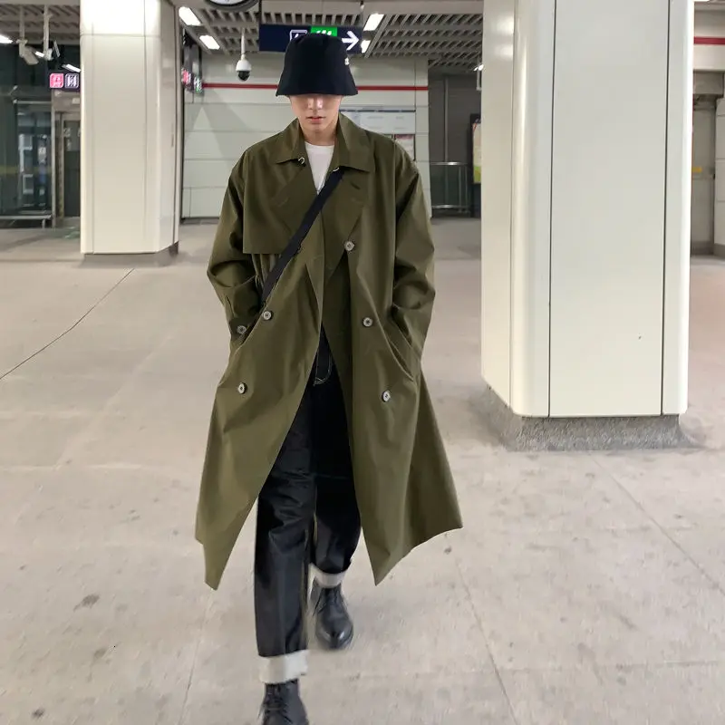 

Men's Casual 3-color Trench Male Double Breasted Long Loose Jacket Fashion Large Windbreaker Lapel Collar Coats S-XL