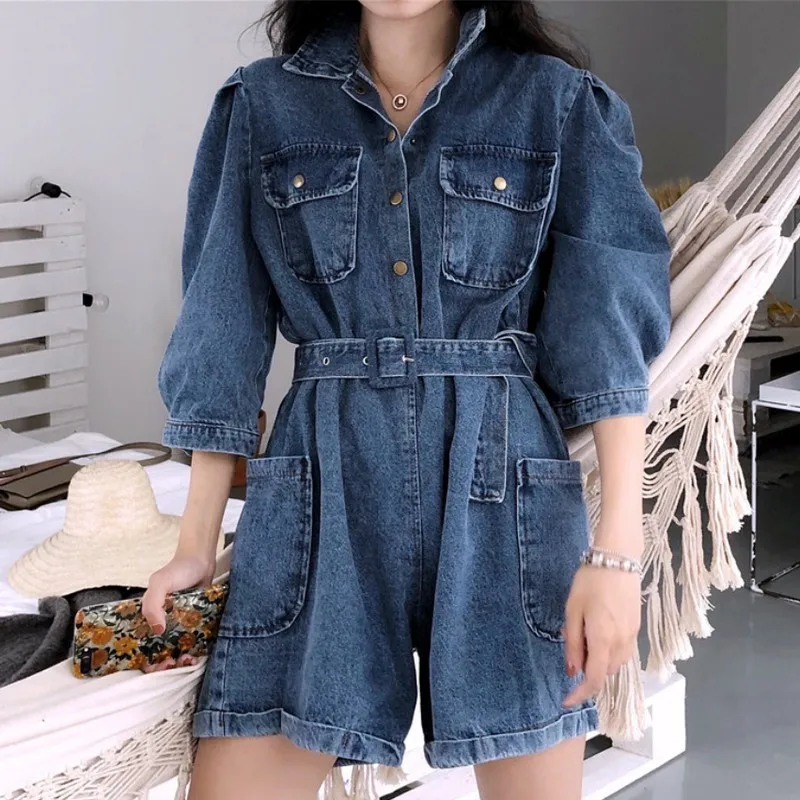 Осенние Комбинезоны для женщин Модные Винтажные женские комбинезоны Короткий