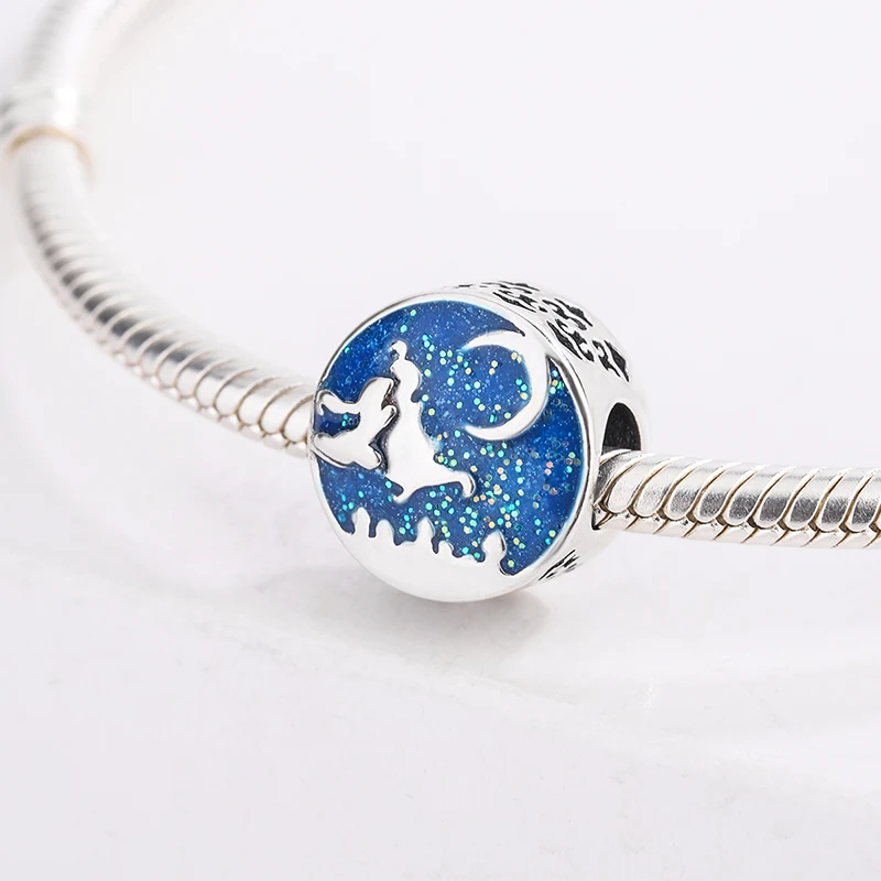 

925 Sterling Silver Magic Flying Carpet Charm Blue Glitter Pendant Charms Bracelet DIY Jewelry Making For Original Pandora