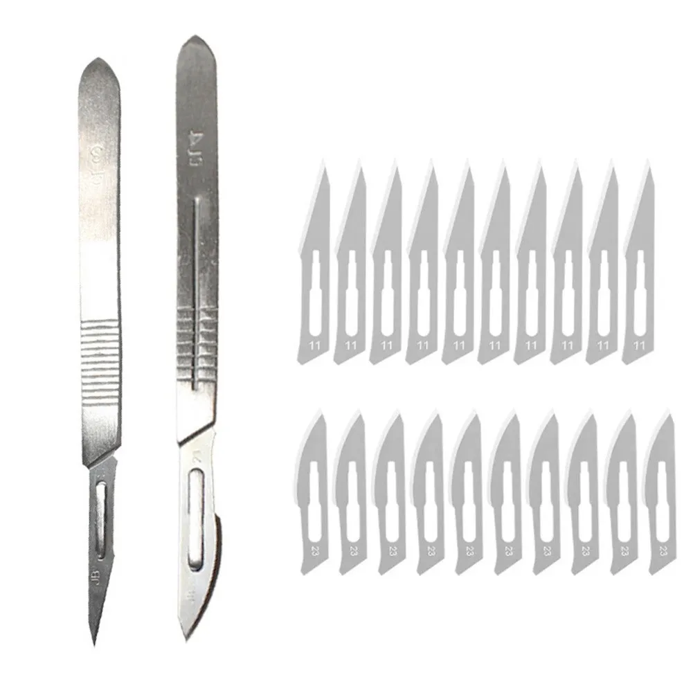 

20pc Carbon Steel Scalpel Blades + 2pc Handle DIY Engraving Craft Knives Cutting PCB Repair Sword Hand Tools Carbon Steel