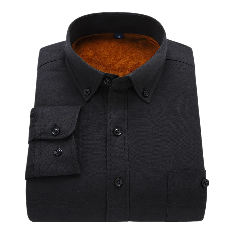 

Solid Color shirts Men Oxford dress shirts 2020 Winter plus velvet Fashion Thicken Warm Mens long-sleeved Business Casual Tops