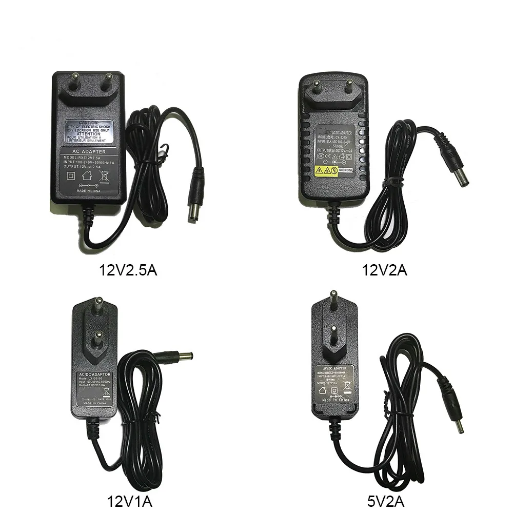 

EU AU UK US Plug Type 12V2.5A 2A 1A 5.5mmx2.1mm 5V2A 3.5mmx1.35mm Power Supply AC 100-240V To DC Adapter Plug for CCTV IP Camera