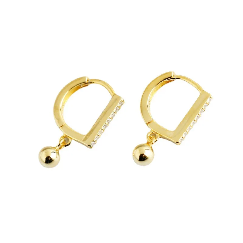 

European Fashion Letter Diamond-Encrusted Zircon S925 Sterling Silver Earrings With Beads Romantic Cute Fine Jewerly Women