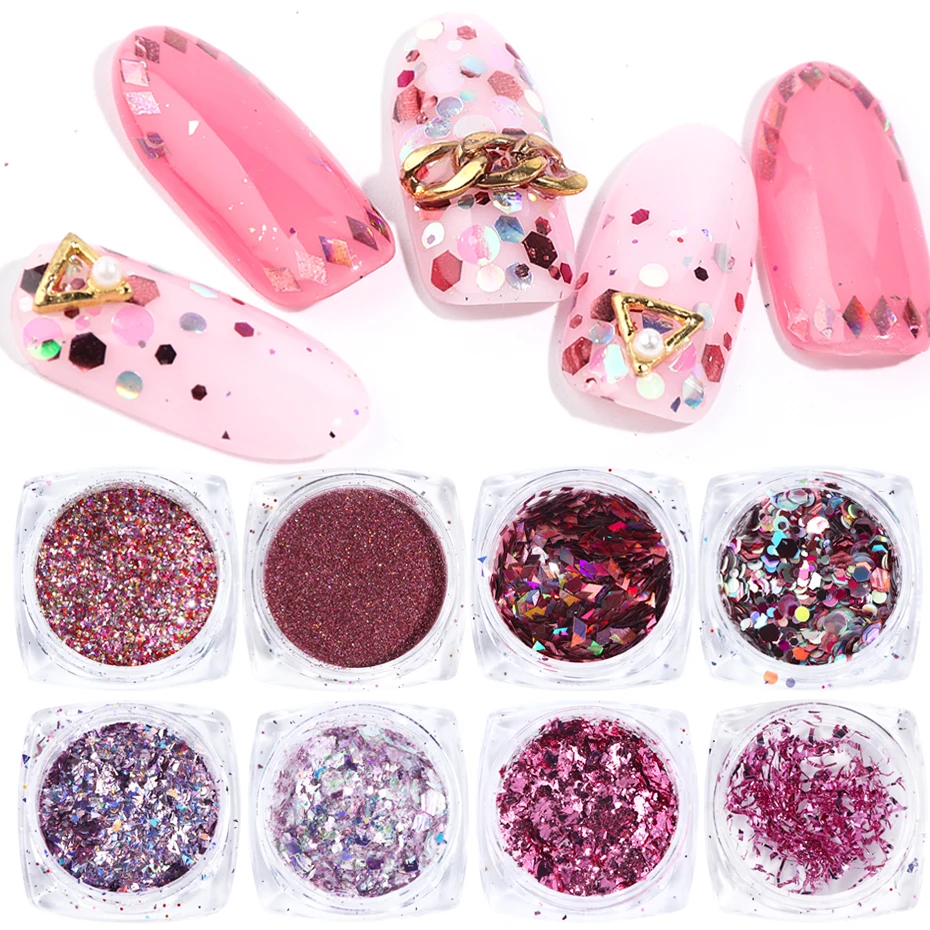 8 шт. розовое золото ногтей блеск хлопья полировка хром порошок пигмент с