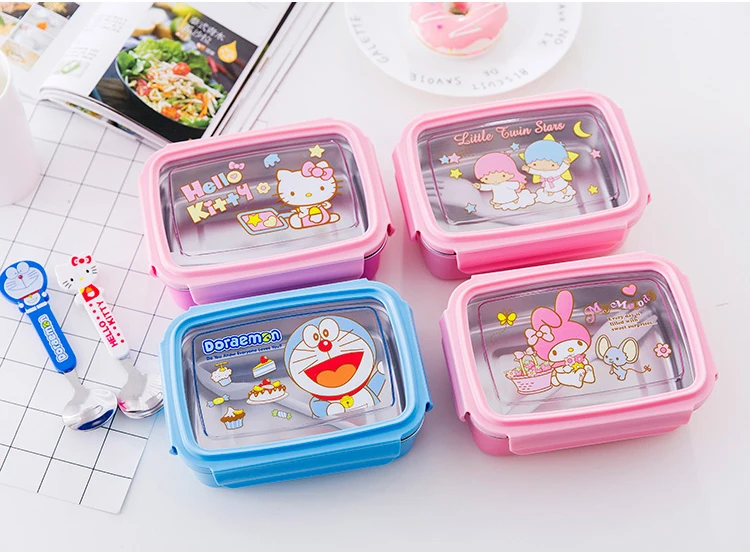 С ложкой вилка мультфильм KT Мелодия Русалка динозавр Микки Минни SUS304 Bento коробка