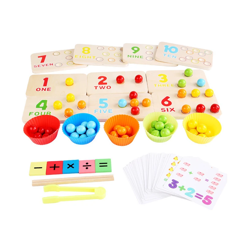 

Wooden Early Educational Montessori Wooden Board Colorful Beads Math Counting Learning Multifunctional Game Set With Chopsticks