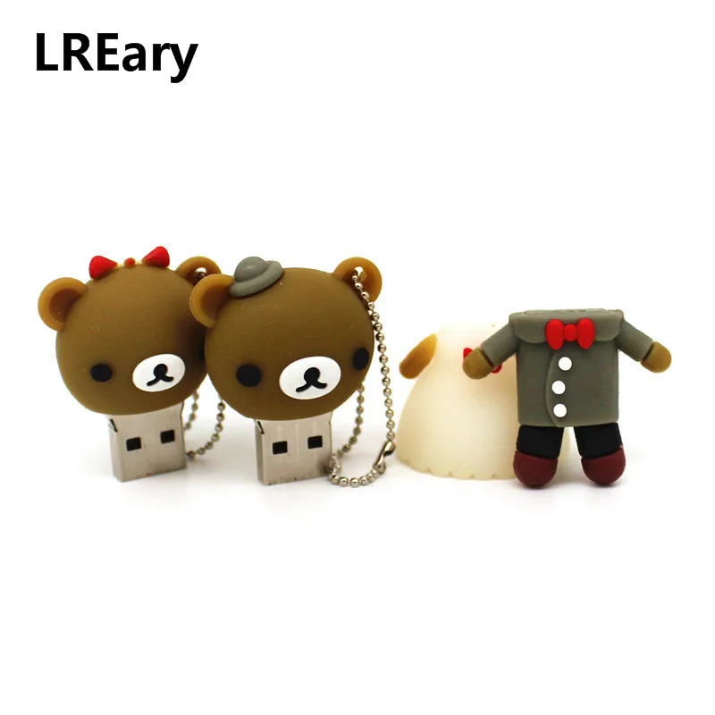 Wholesale U Disk Pen Drive Cartoon Wedding Bear USB Flash 4GB 8GB 16GB 32GB Memoria Stick pendrive 64GB 128GB cle Gift | Компьютеры и