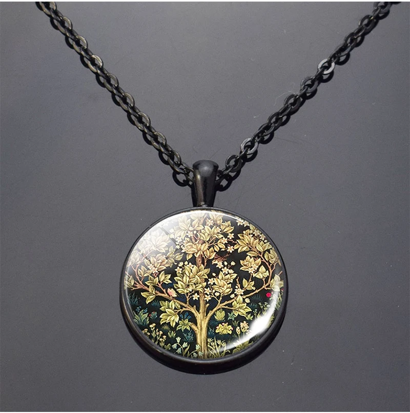 Винтажное ожерелье с изображением дерева жизни Вильям Морриса стеклянная