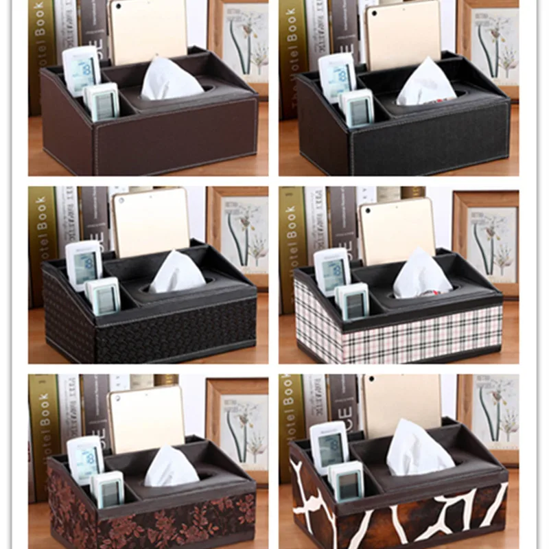 pu leather tissue box cover desk makeup cosmetic organizer remote controller phone holder home office tissue paper napkin holder free global shipping