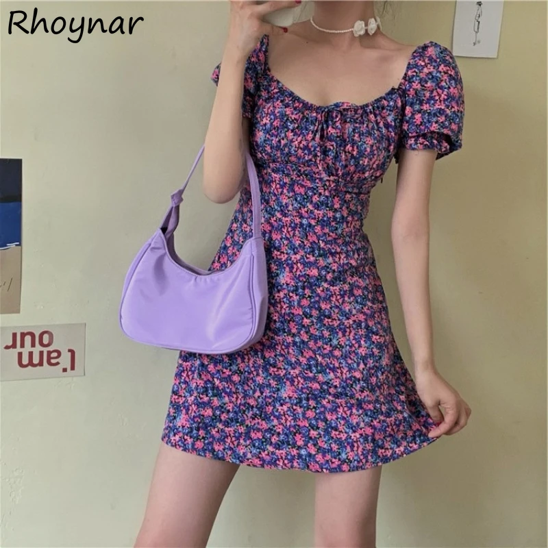 

Платье женское ТРАПЕЦИЕВИДНОЕ, милый приталенный винтажный сарафан с цветочным принтом для отпуска, корейский мини-сарафан с квадратным вы...