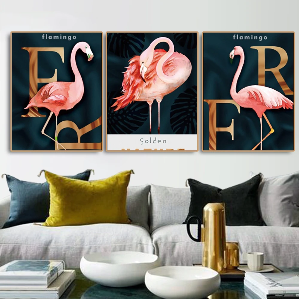 

3 Pcs Canvas Poster Elegant Flamingo Pictures Animal Wall Art HD Printed Painting Modular Modern Living Room Home Decor Framed