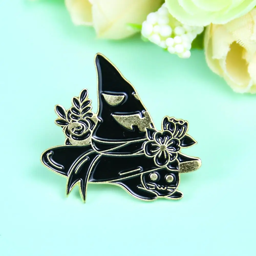 Эмалированные заколки в виде черной ведьмы кошек на заказ Звездный волшебник