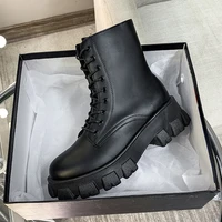 2022 new mid tube boots womens autumn and winter fashion lace up botas mujer boots sports platform heel womens shoes