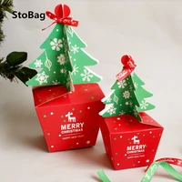 stobag 20pcs 6x6x6 5cm christmas tree style baking box celebrate baby shower party cookies pack happy new year gift decoration