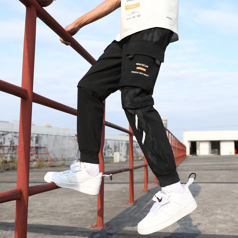 

Streetwear Men's Casual Cargo Pants 2021 New Sweatpants Hip Hop Man Trousers Fashion Jogging Pants Male Side Pockets Black Pants