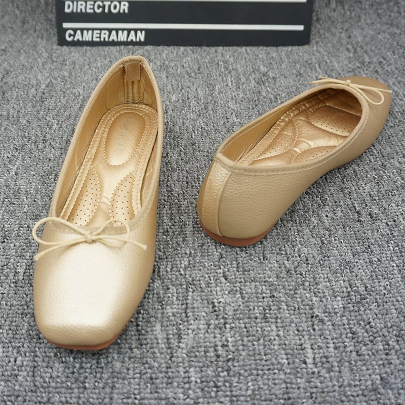 

Ladies Casual Flat Shoes 2020 Spring Bowtie Flats Women Square Toe Slip On Ballet Flats PU Leather Ballerinas Maternity Loafers