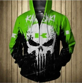 

2021 primavera e outono nova kawasaki logotipo da motocicleta dos homens com capuz crânio com zíper moletom de alta qualidade hi