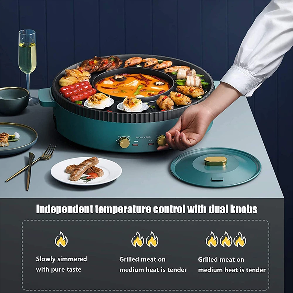 multifunctional smokeless electric barbecue grill hotpot oven non stick bbq grill pan korean shabu kitchen cooking appliances free global shipping