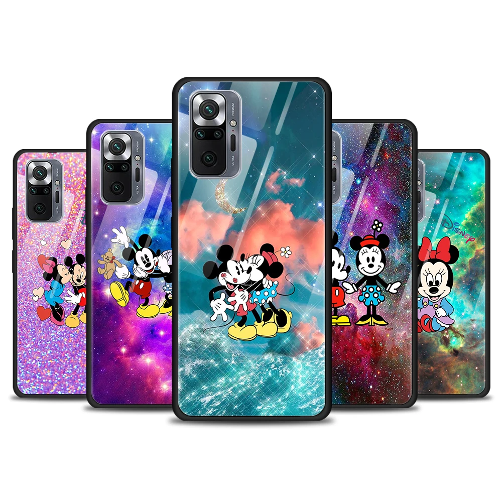 

Mickey Minnie colorful for Xiaomi Redmi Note 10 Pro Max 10S 9T 9S 9 8T 8 7 Pro 5G Luxury Tempered Glass Phone Case Cover
