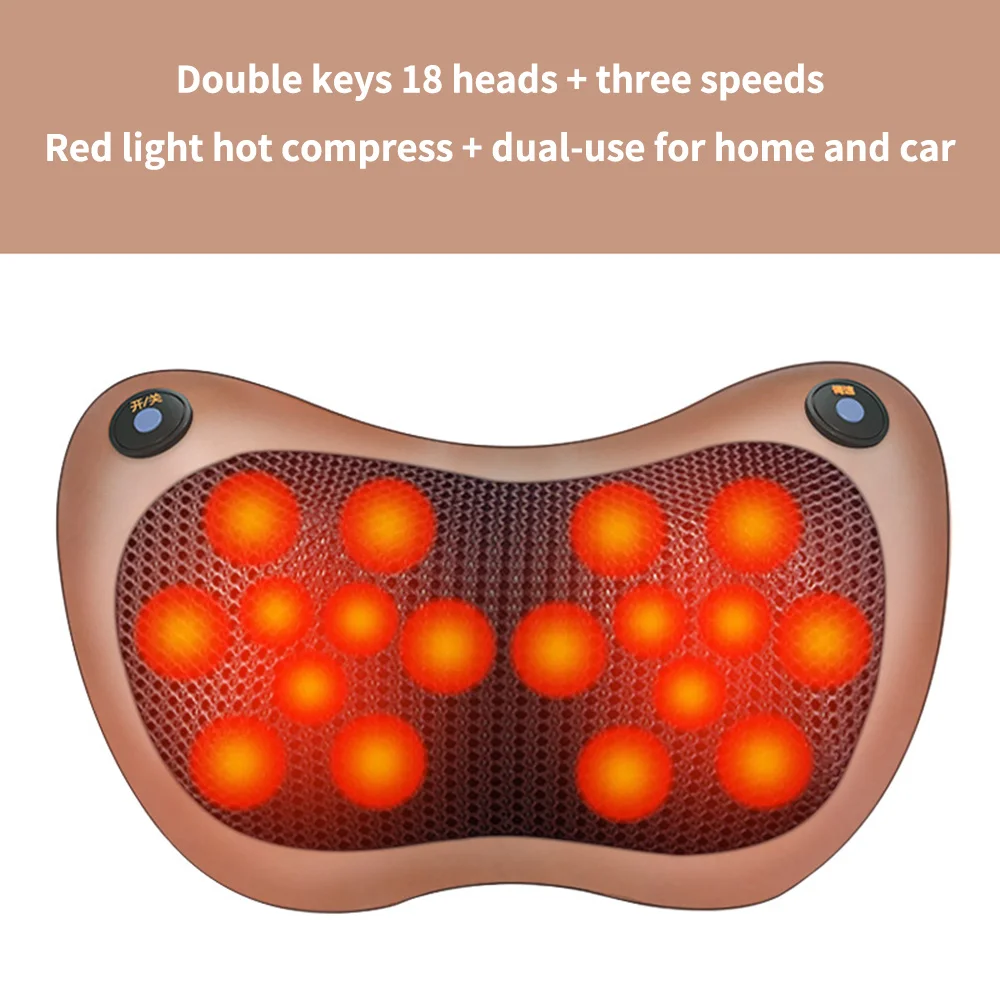 

18 Heads Electric Massage Pillow Head Neck Massager Car Home Cervical Massage Neck Back Waist Body Heating Kneading Massage Tool