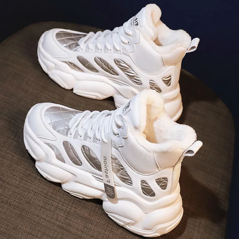 

Женские ботильоны на меху, теплые плюшевые ботинки на шнуровке, зимняя обувь, 2021