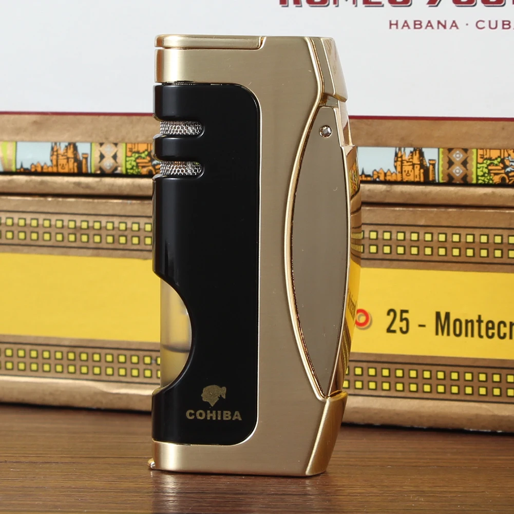 COHIBA металлическая зажигалка для сигар 1 синяя струя пламени ветрозащитный фонарь