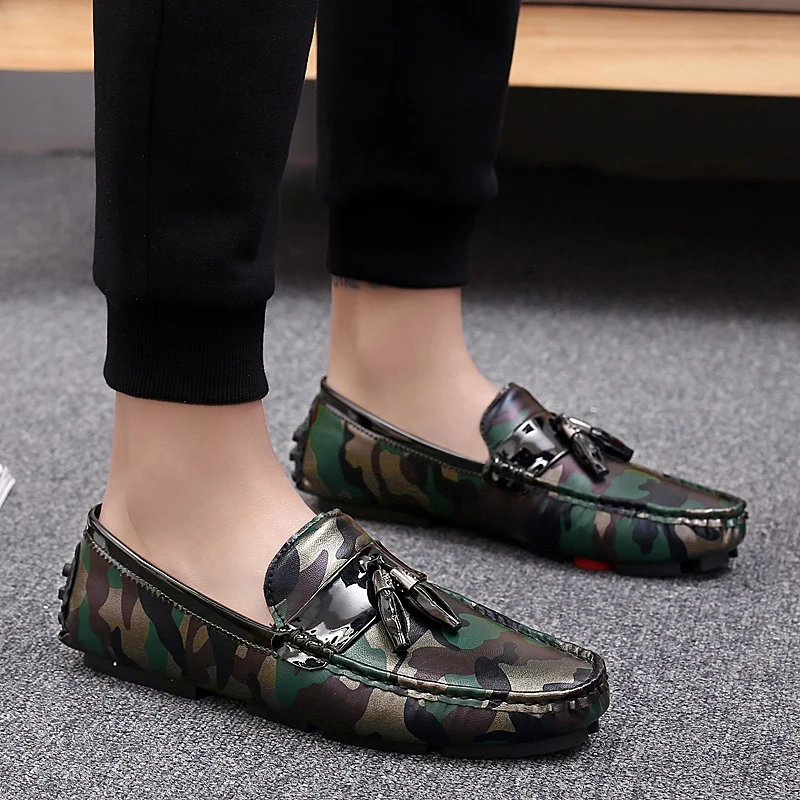 Casual Soft Leather Shoes slip on Men's Fashion Striped Moccasin Peas Flat Bottom Lazy One Pedal Loafers Men big size 48 | Обувь