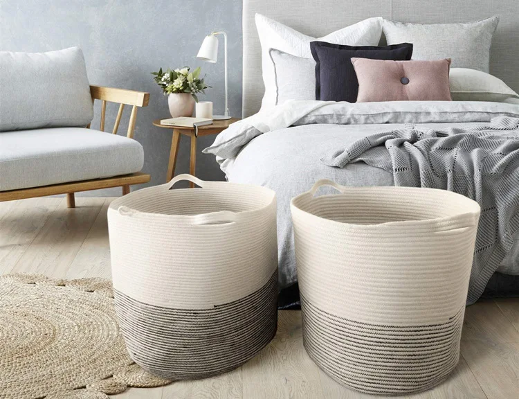 

Toy and clothing storage basket woven cotton rope sundries open storage box for home laundry baskets