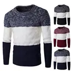 Мужской свитер контрастных цветов, свитер с длинным рукавом и круглым вырезом для мужчин, Зимний вязаный свитер с круглым вырезом, свитер, кофта, ская
