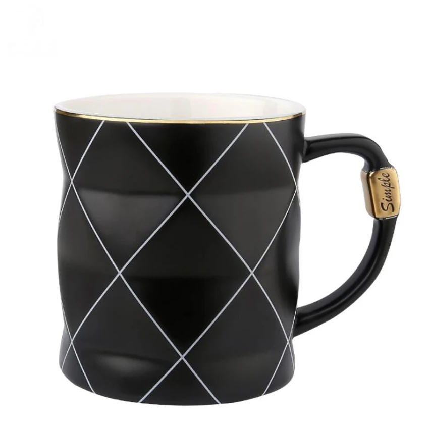

Керамические кофейные кружки с золотой черной/белой сеткой, чайная чашка, фарфоровая кружка для приготовления капучино, молока, какао, для д...