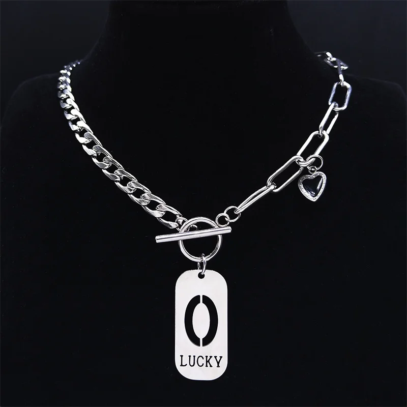 

Lucky Number 6 Stainless Steel Hip Hop Choker Necklaces Women Silver Color Heart Love Necklace Jewelry acero inoxidable NXH323S0