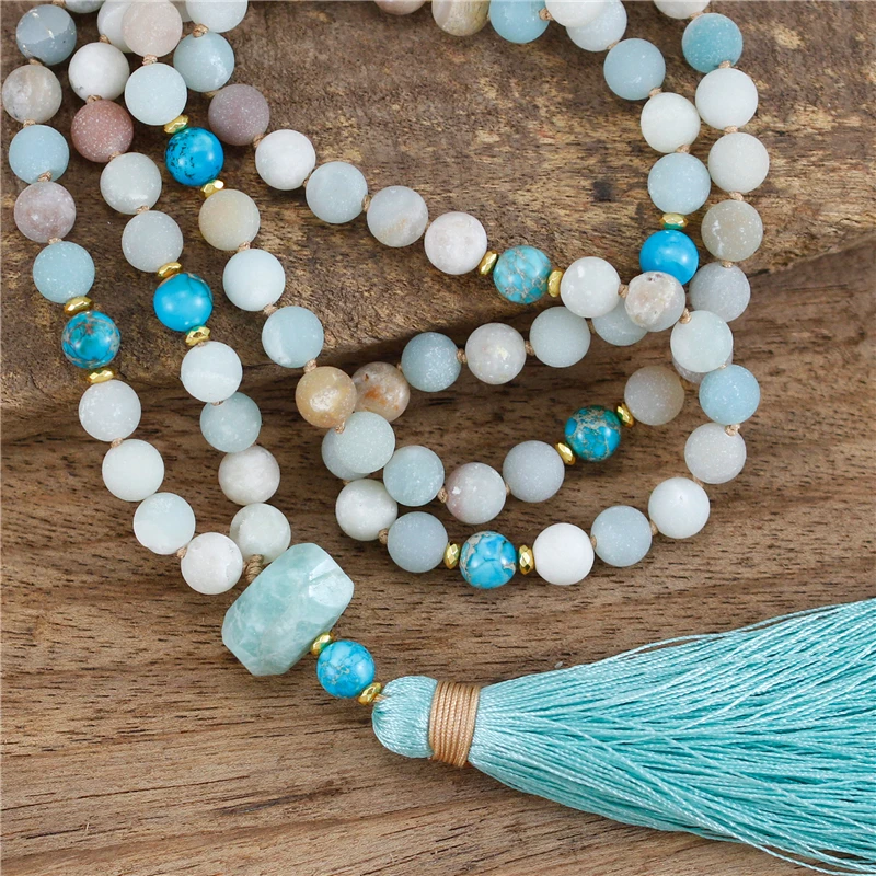 Шикарные драгоценные камни ручной работы 108 мала Амазонит женское ожерелье