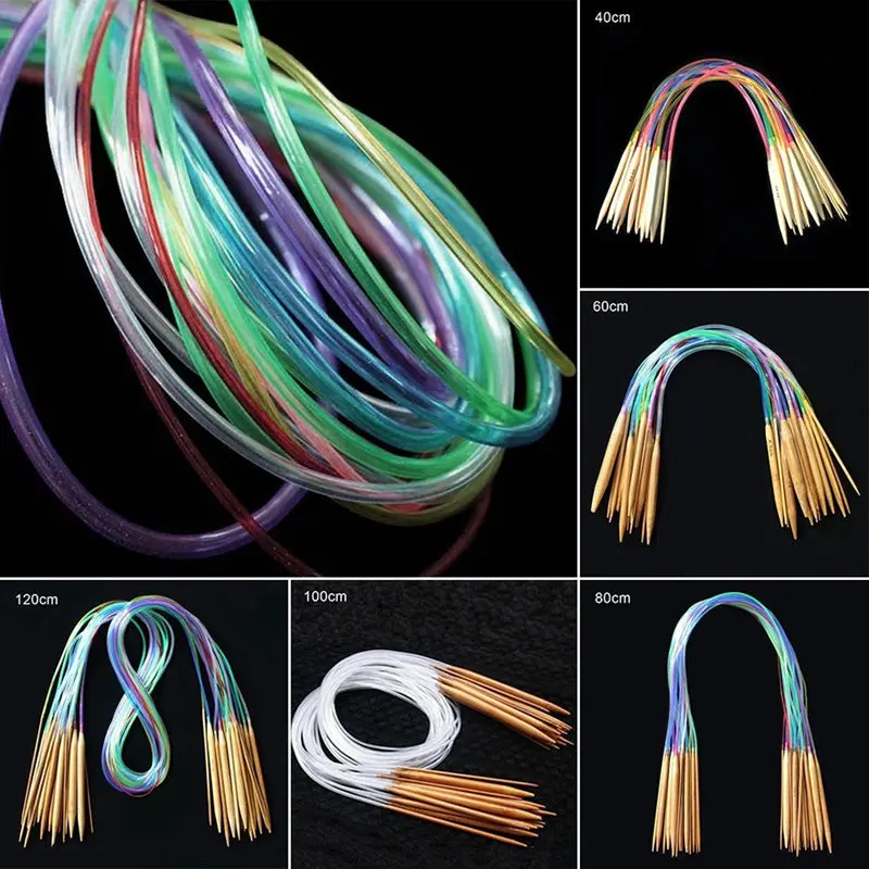 18Pcs/Set Circular Knitting Needles Set DIY Double Cusp Crochet Hooks 100% Bamboo Sewing 40-120cm | Дом и сад