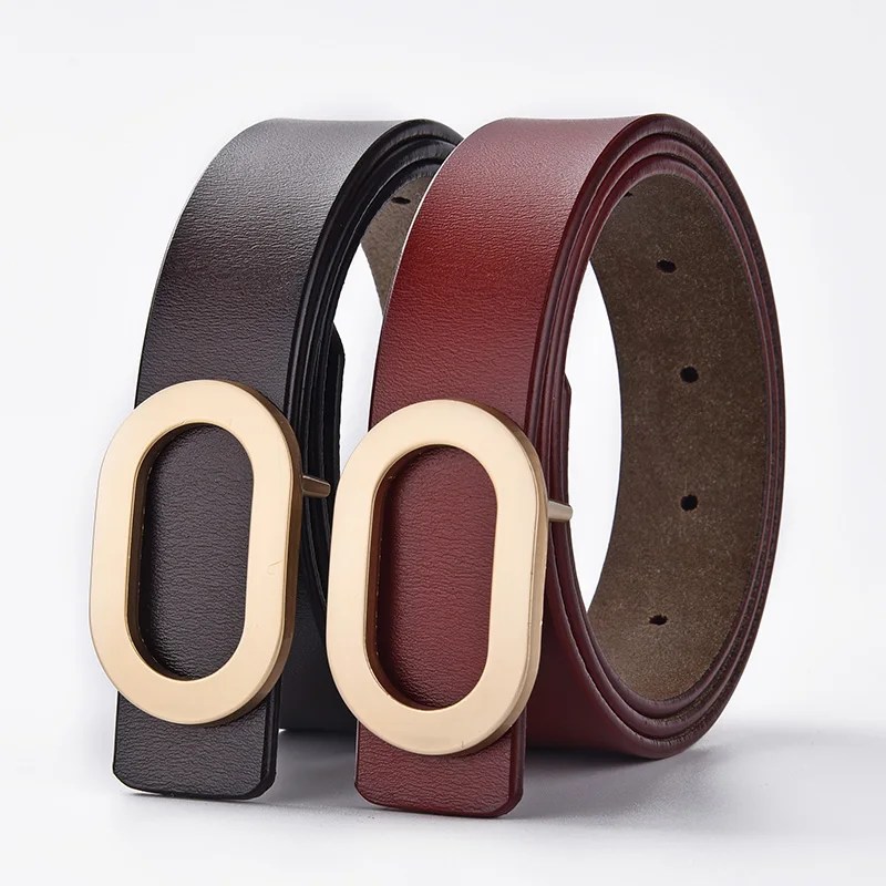 

Women belt luxury designer needle hole adjustable belt buckle fashion leather jeans waistband girl high quality female belts new